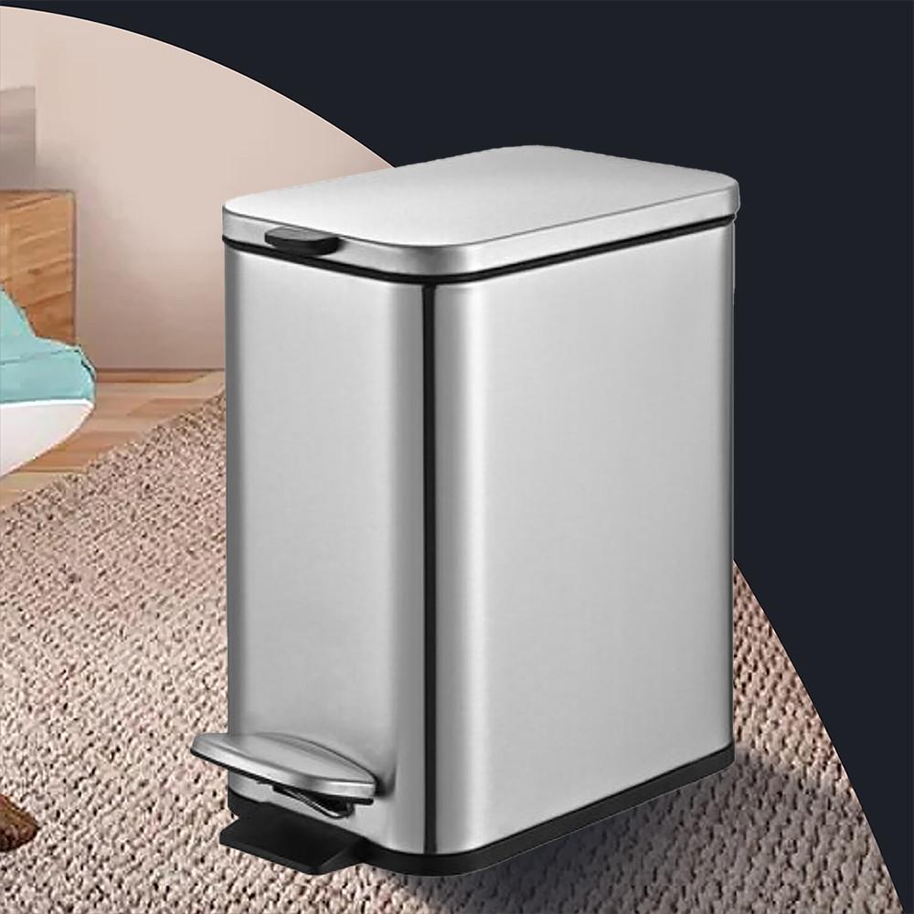 Lixeira Retangular Pedal e Balde 5L Aço Inox Escovado Brinox