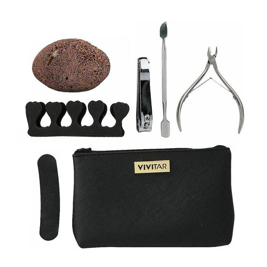 kit manicure e pedicure com 7 peças e necessaire
