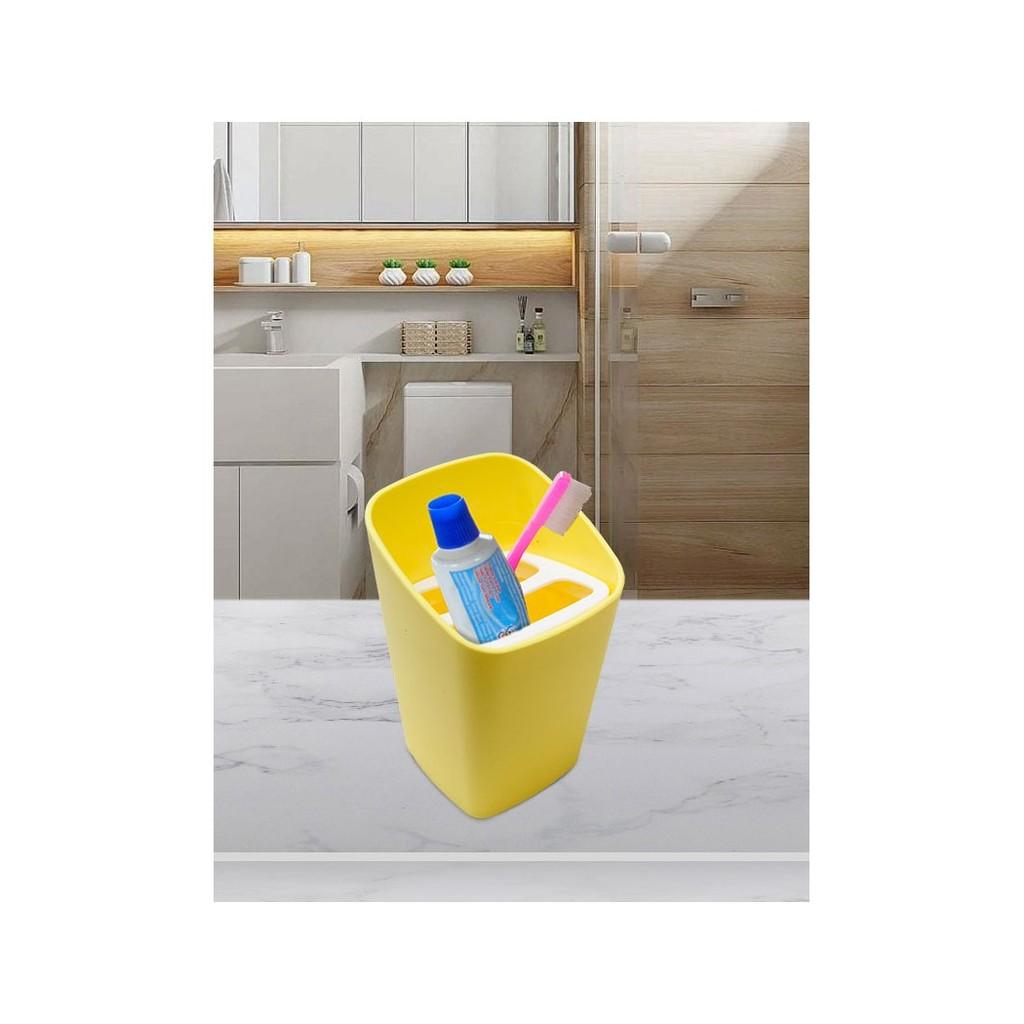Porta-Escova Square com tampa 8,2 x 8,2 x 20,8 cm - Amarelo Coza