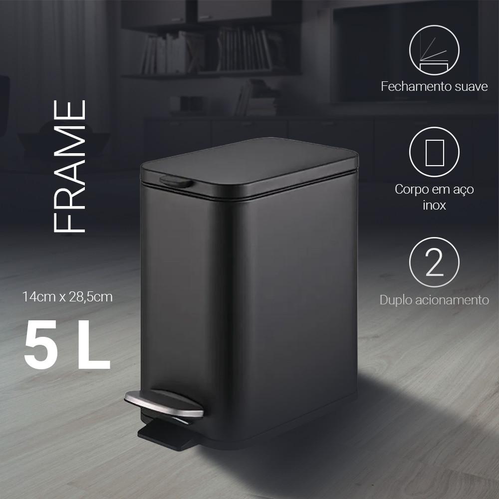 Lixeira Retangular Pedal e Balde 5L Aço Carbono Brinox