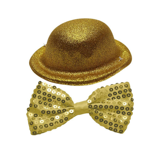 Mini Chapéu Glitter Mais Gravata Borboleta Brilhe No Carnaval