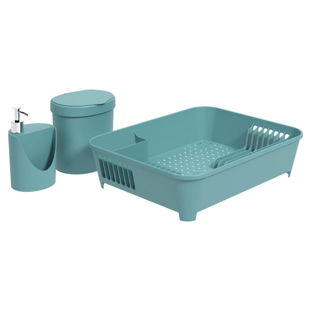 Kit Escorredor + Lixeira + Dispenser -Azul