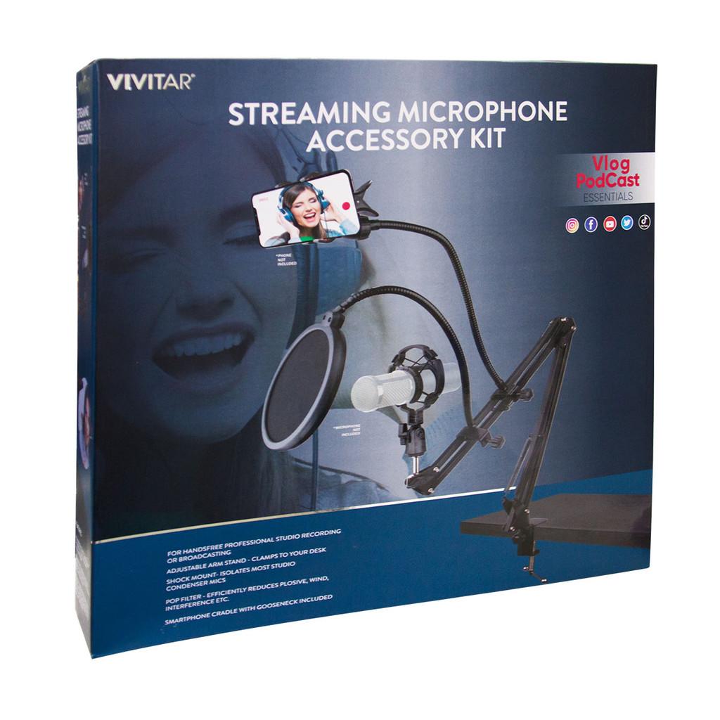 Kit Streaming Vivitar com Suporte de mesa para Microfone e Smartphone