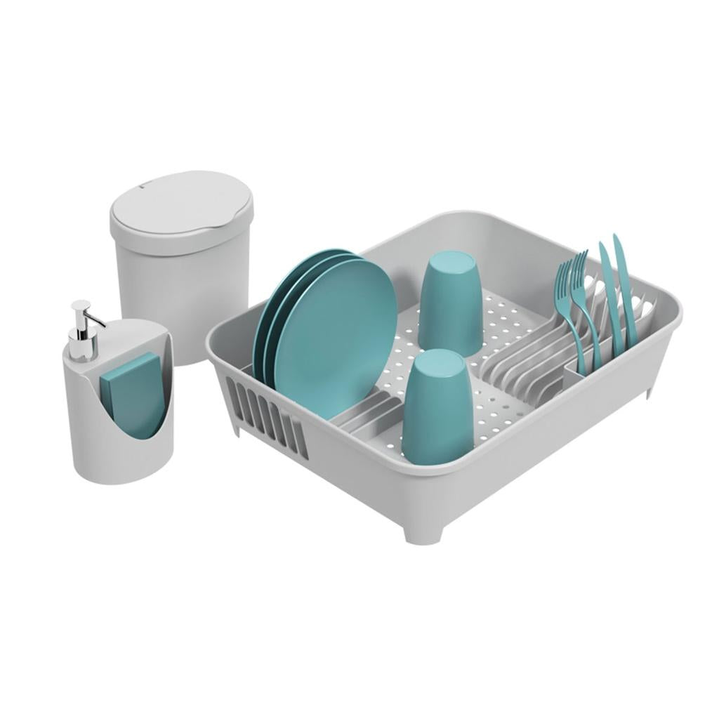 Kit Escorredor + Lixeira + Dispenser - Cinza