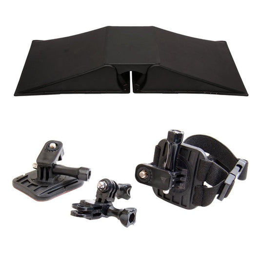 Kit Skate: Rampa dupla c/ plataforma em ABS e Suportes p/ câmera de ação em capacete