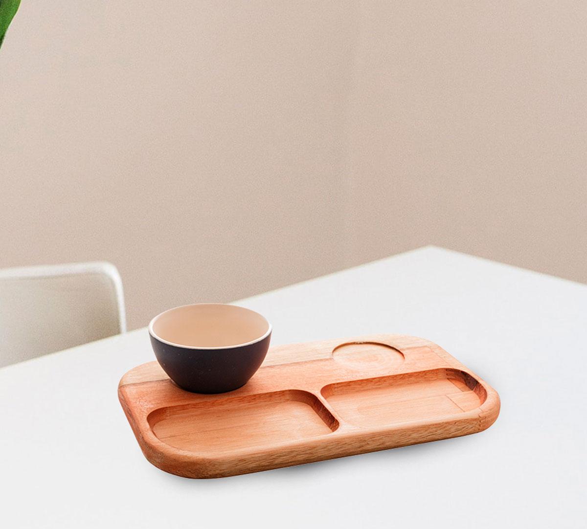 Petisqueira madeira c/2 bowls azul Liptus 30x18x6cm