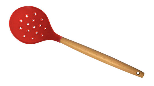 Escumadeira de silicone c/cabo de bambu Charmy vermelha 31,5cm
