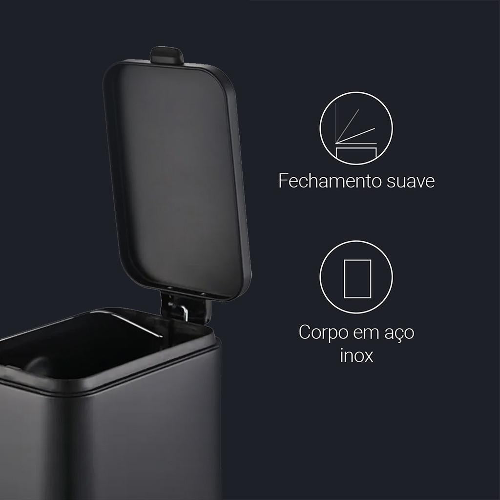Lixeira Retangular Pedal e Balde 5L Aço Carbono Brinox