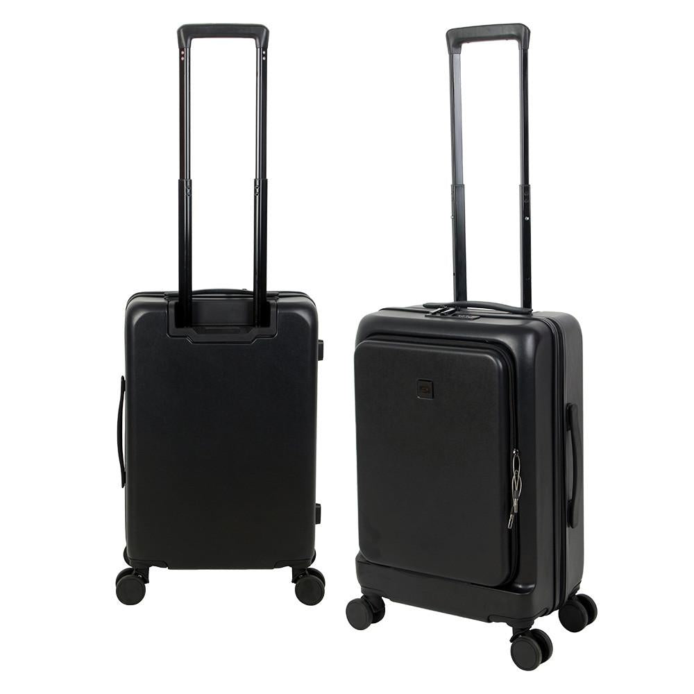 Mala ABS Atlanta P Preta Bordo Com Bolso Laptop 4 Rodas 360º Isibrás