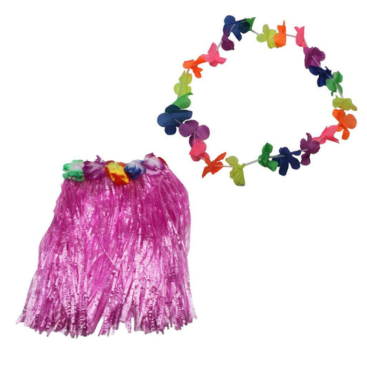 Saia Havaiana 40cm E Colar Colorido Look Perfeito Para Carnaval