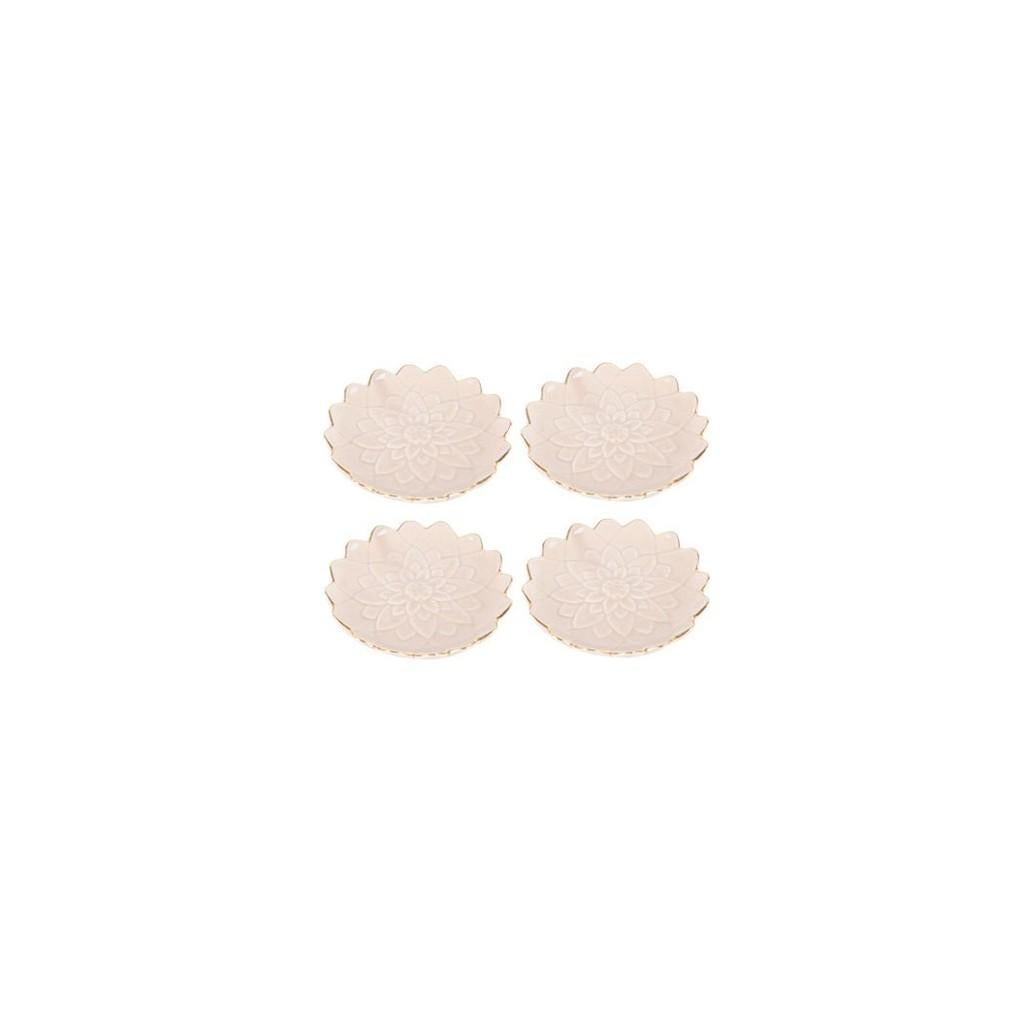 Conjunto com 4 porta-anéis decorativos em porcelana 9x2cm rosé