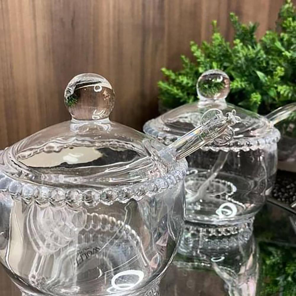 Açucareiro em Cristal Pearl com colher 10x8x7cm