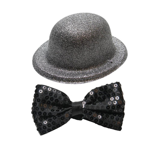 Mini Chapéu Glitter Mais Gravata Borboleta Brilhe No Carnaval