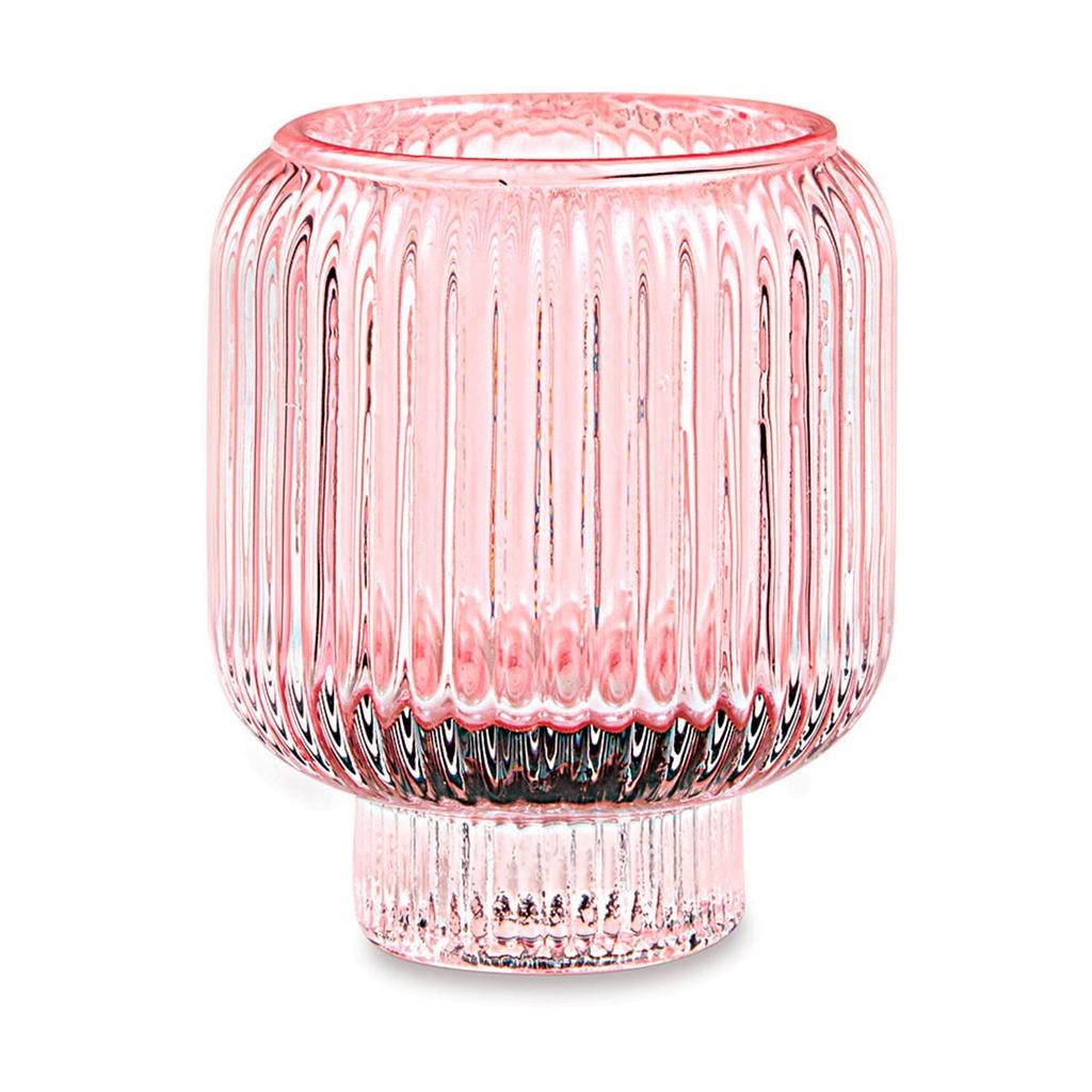 Porta-velas rosa em vidro