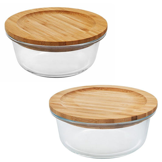 Potes herméticos redondos com tampa de bambu 400ml e 630ml