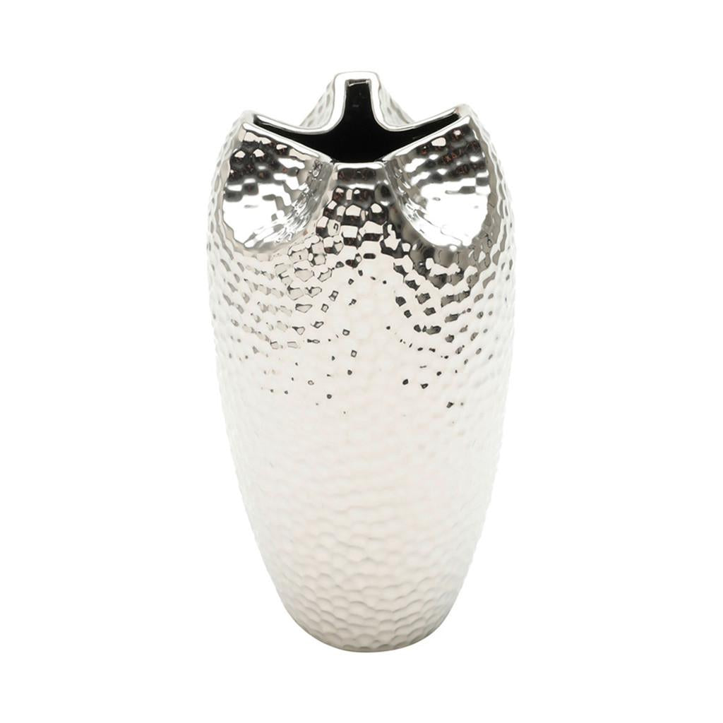 Vaso decorativo cerâmica prateado 14x25cm