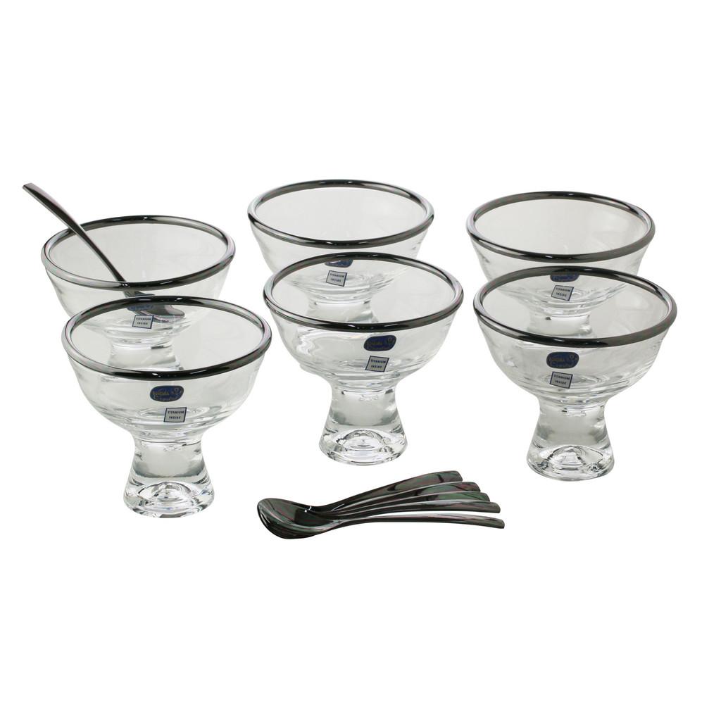 Conjunto com 6 bowls vidro c/6 colheres p/sobremesa Vera