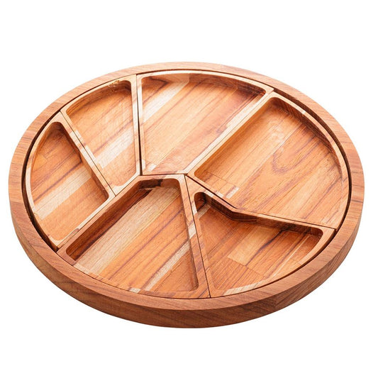 Petisqueira madeira teca c/6 divisórias 33x2cm