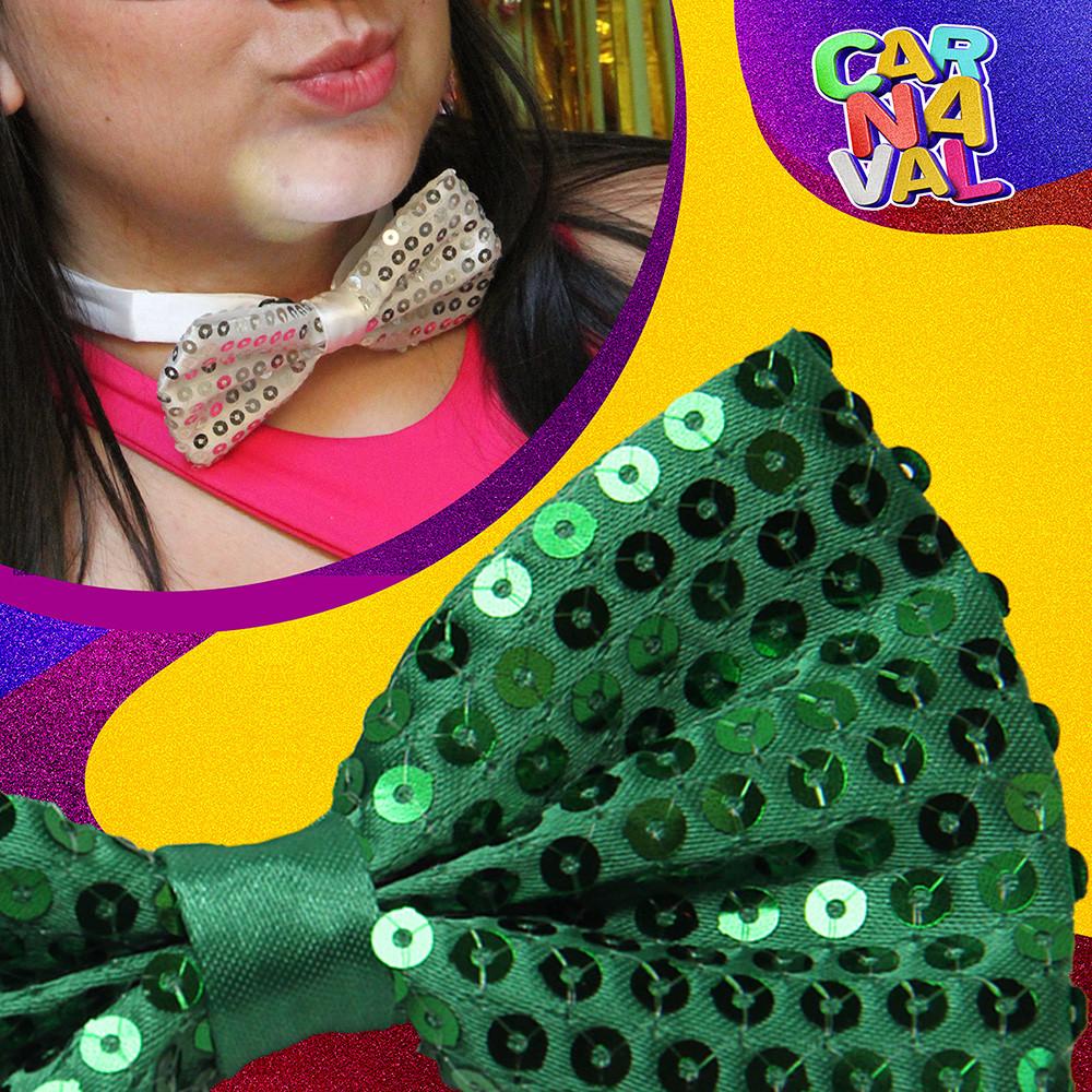 Gravata Borboleta Carnaval 12Cm Com Paetês Diversas Cores Silver Festas