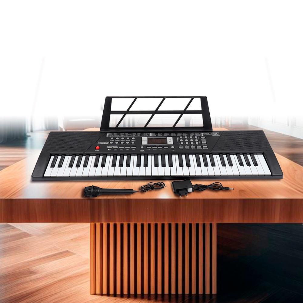 Teclado Portátil 61 Teclas Rhythmic 20 com Microfone e Suporte Estante Dupla em X