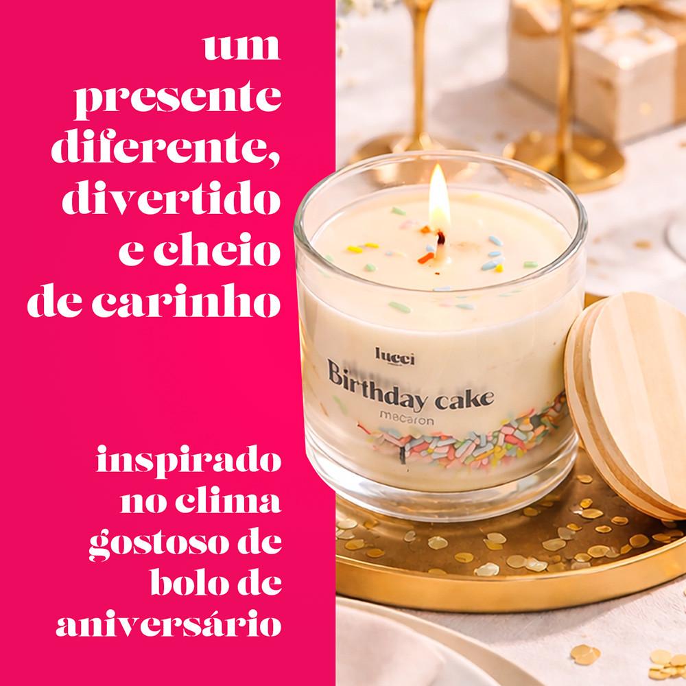 Vela Decorativa Aromática Birthday Cake Vidro Com Tampa 250g