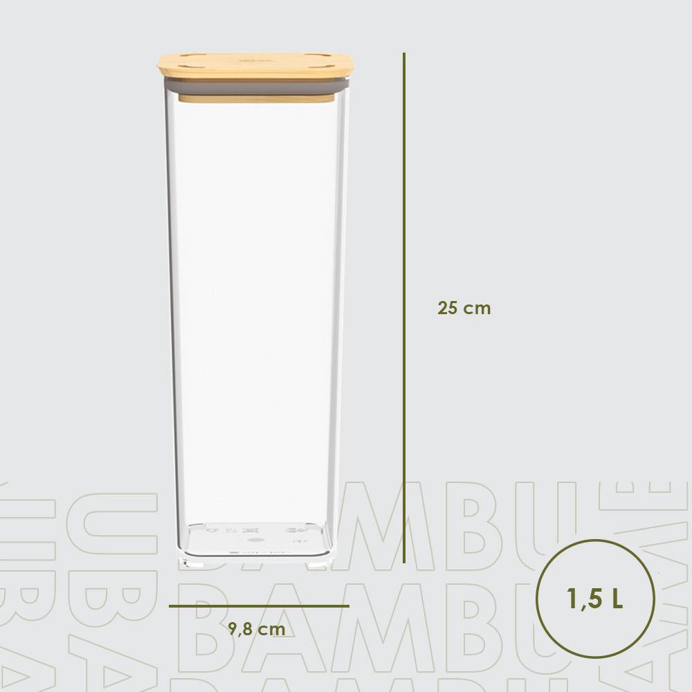 Pote Hermético Quadrado 1,5L Tampa Bambu BPA Free Coza Prático E Moderno