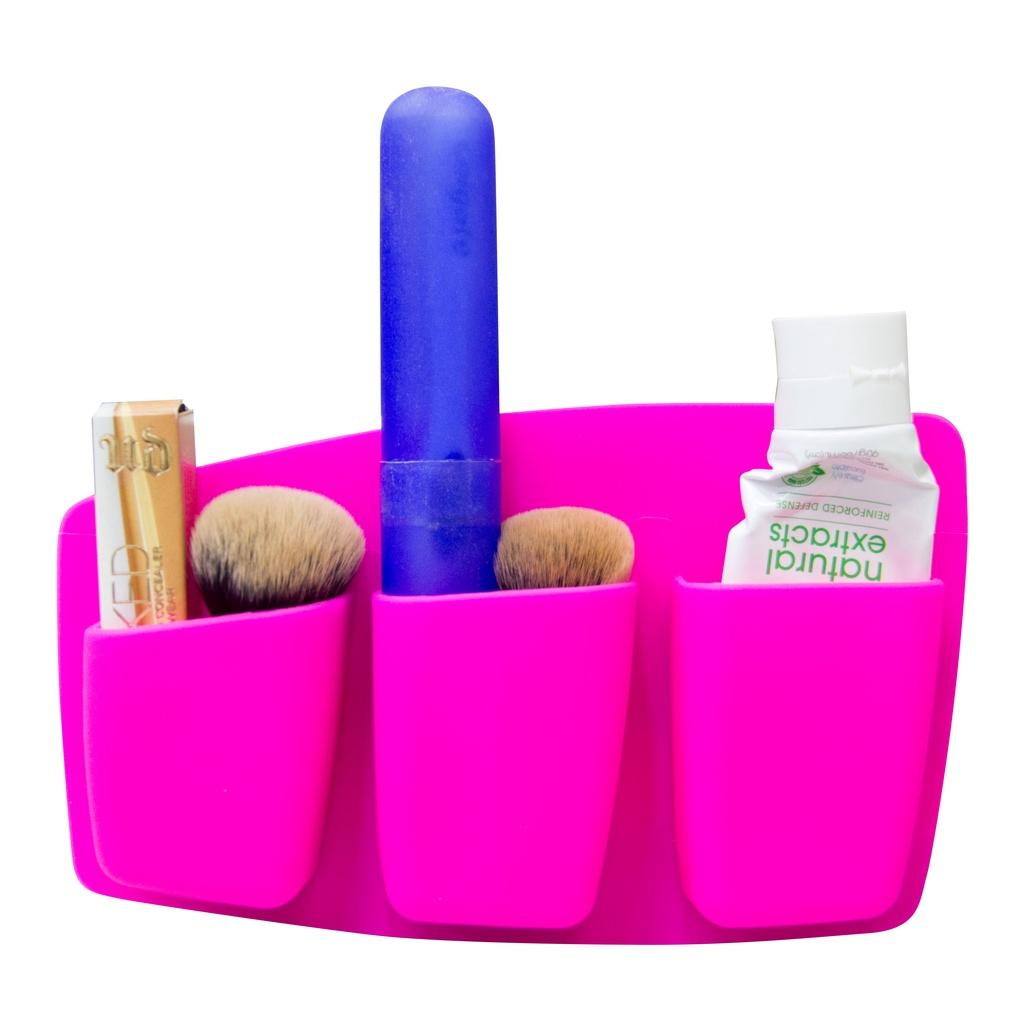 Suporte em silicone com fixação em espelho ou vidro para organização de produtos