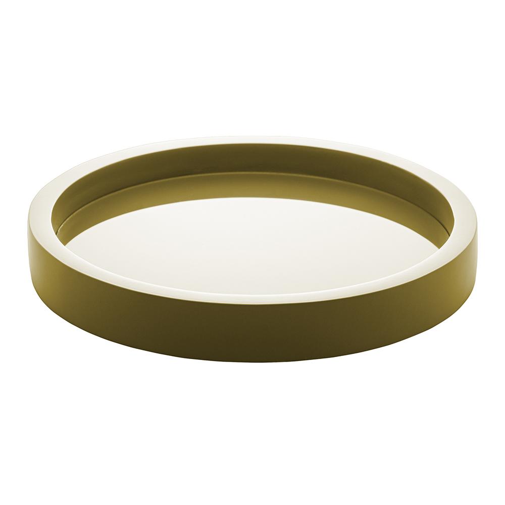Bandeja madeira laqueado c/vidro verde 28x4cm