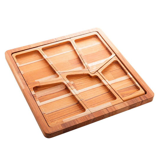 Petisqueira madeira teca c/6 divisórias 40x40x2cm