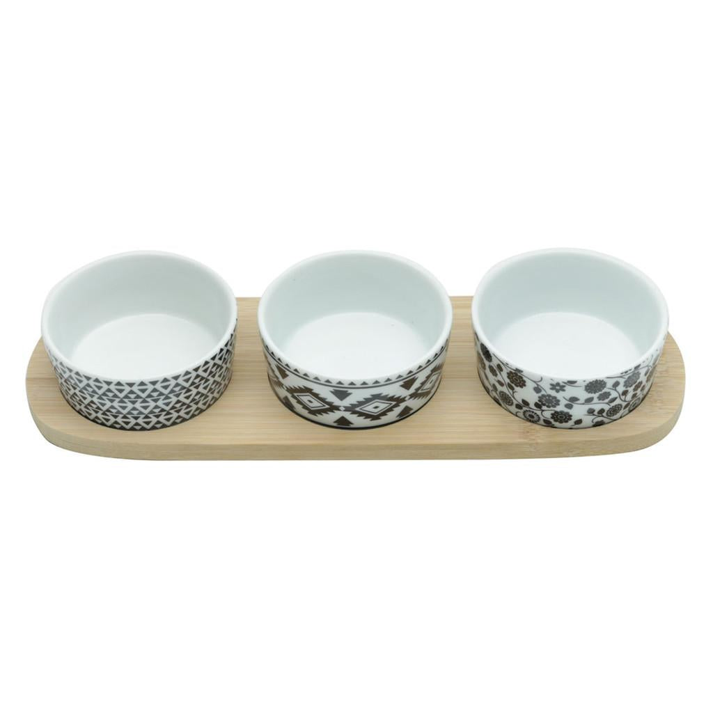 Conjunto bandeja de bambu c/3 petisqueiras 30x10cm
