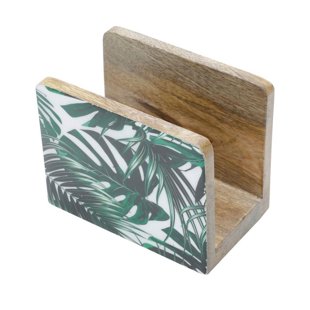 Porta guardanapo em madeira Leaf 13x8x10cm