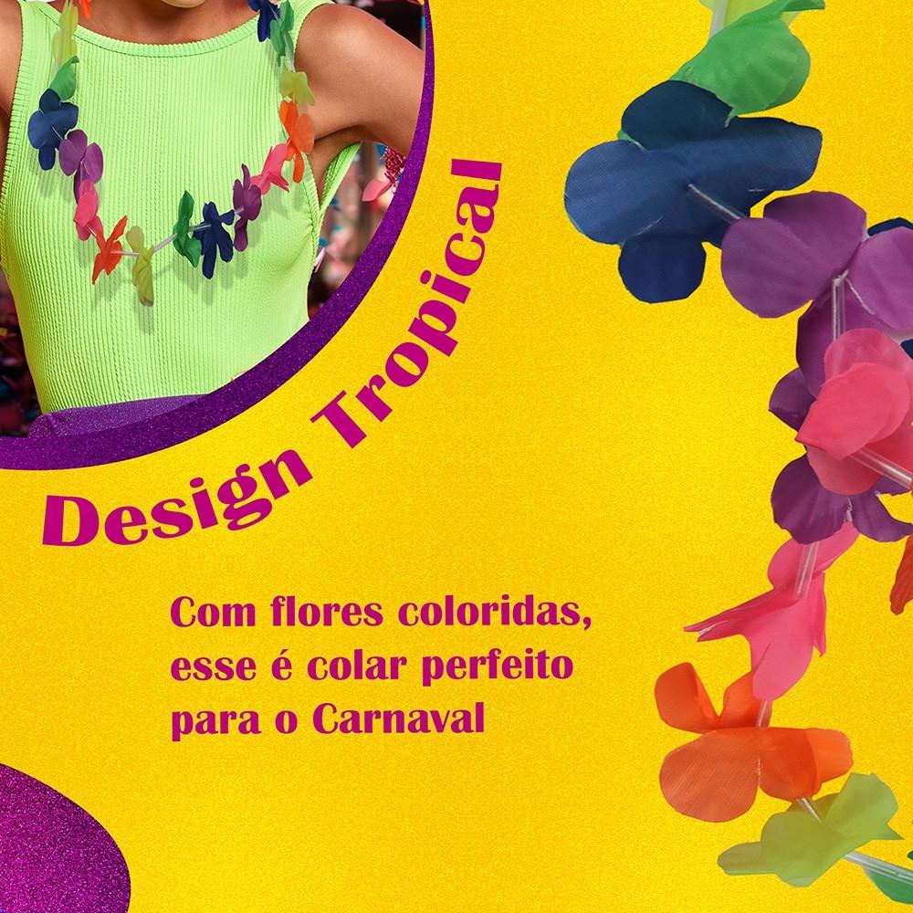 Saia Havaiana 40cm E Colar Colorido Look Perfeito Para Carnaval