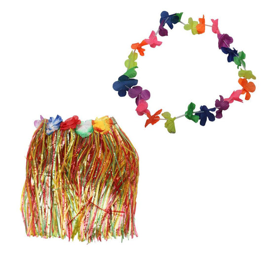 Saia Havaiana 40cm E Colar Colorido Look Perfeito Para Carnaval