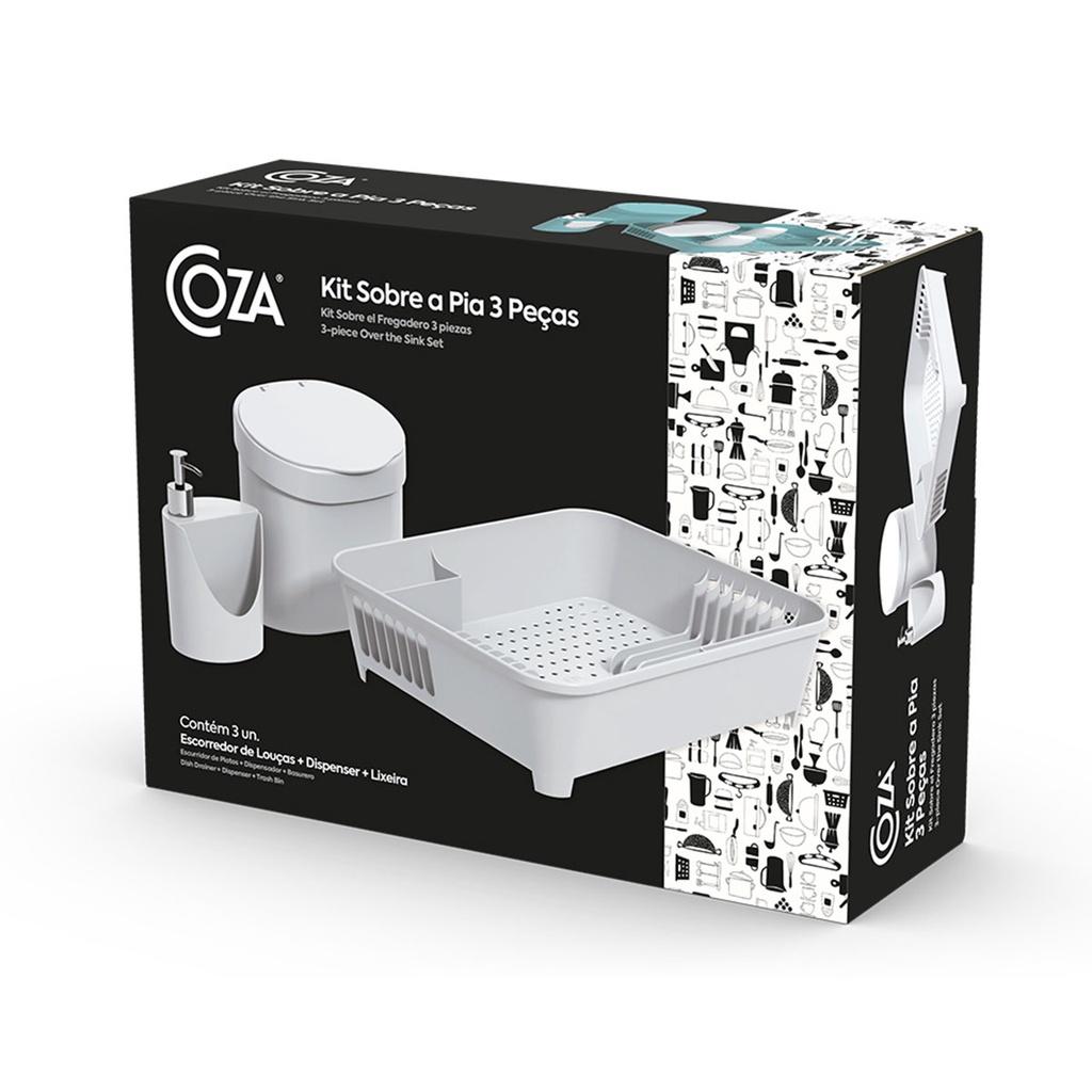 Kit Escorredor + Lixeira + Dispenser - Cinza
