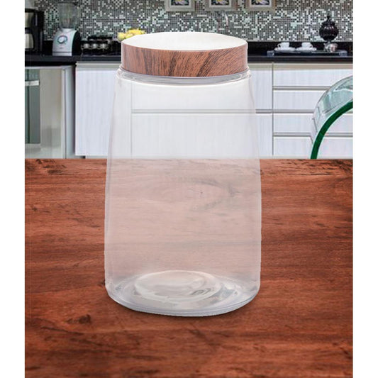 Porta mantimento de vidro c/tampa metálica estilo madeira 12,5x20,5cm