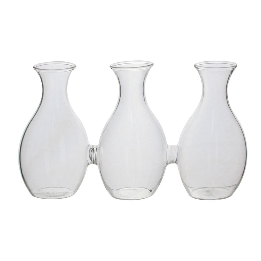 Vaso Decorativo de 3 Cálices em Vidro Transparente e Incolor de 18 cm x 6 cm x 11 cm