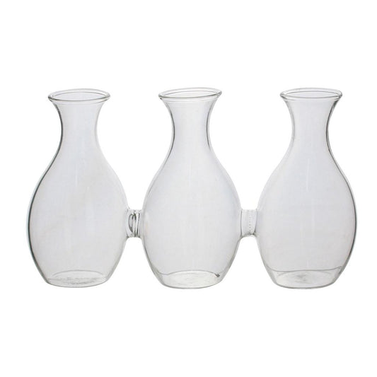 Vaso Decorativo de 3 Cálices em Vidro Transparente e Incolor de 18 cm x 6 cm x 11 cm