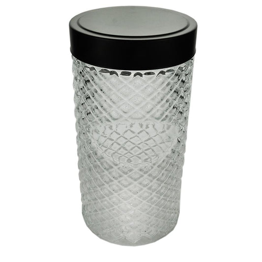 Pote de vidro transparente com etiqueta e tampa cor preta 11 cm x 22 cm  - 1,6 litros