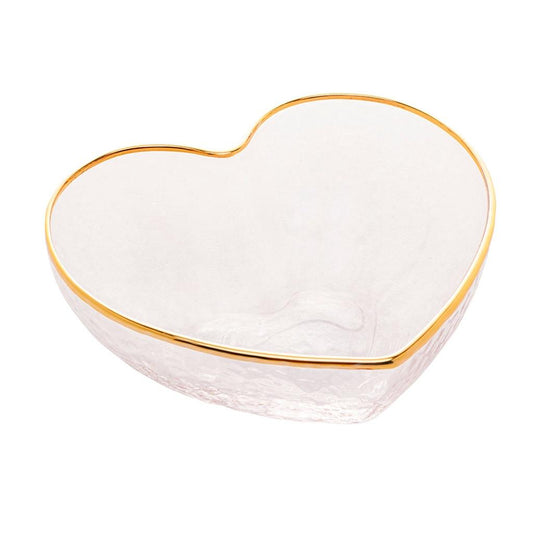Bowl vidro c/borda dourada Heart 15x14x6cm
