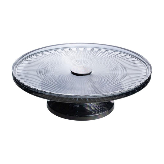 Prato para Bolo em Cristal com Ppé em Aço Queen Black 32 cm