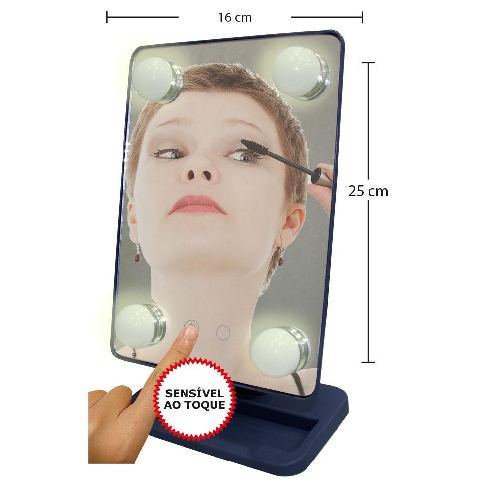 Espelho para maquiagem Vivitar Vanity Mirror com iluminação por LED e rotação 360° - Cinza