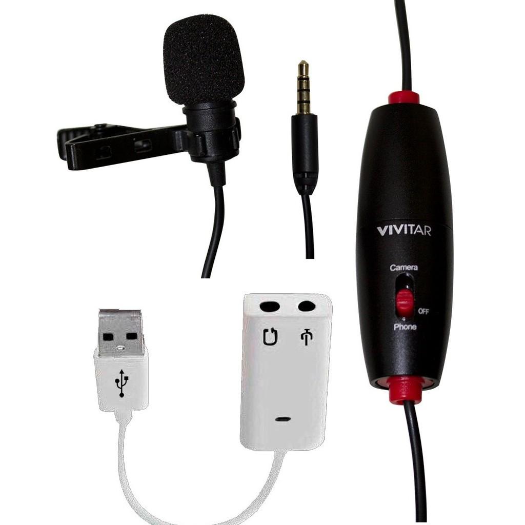 Microfone Vivitar Vlogger Profissional com cabo de 6m e adaptador USB