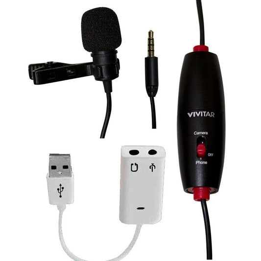 Microfone Vivitar Vlogger Profissional com cabo de 6m e adaptador USB