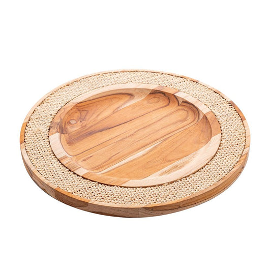 Sousplat de madeira com sisal teca 35x2cm
