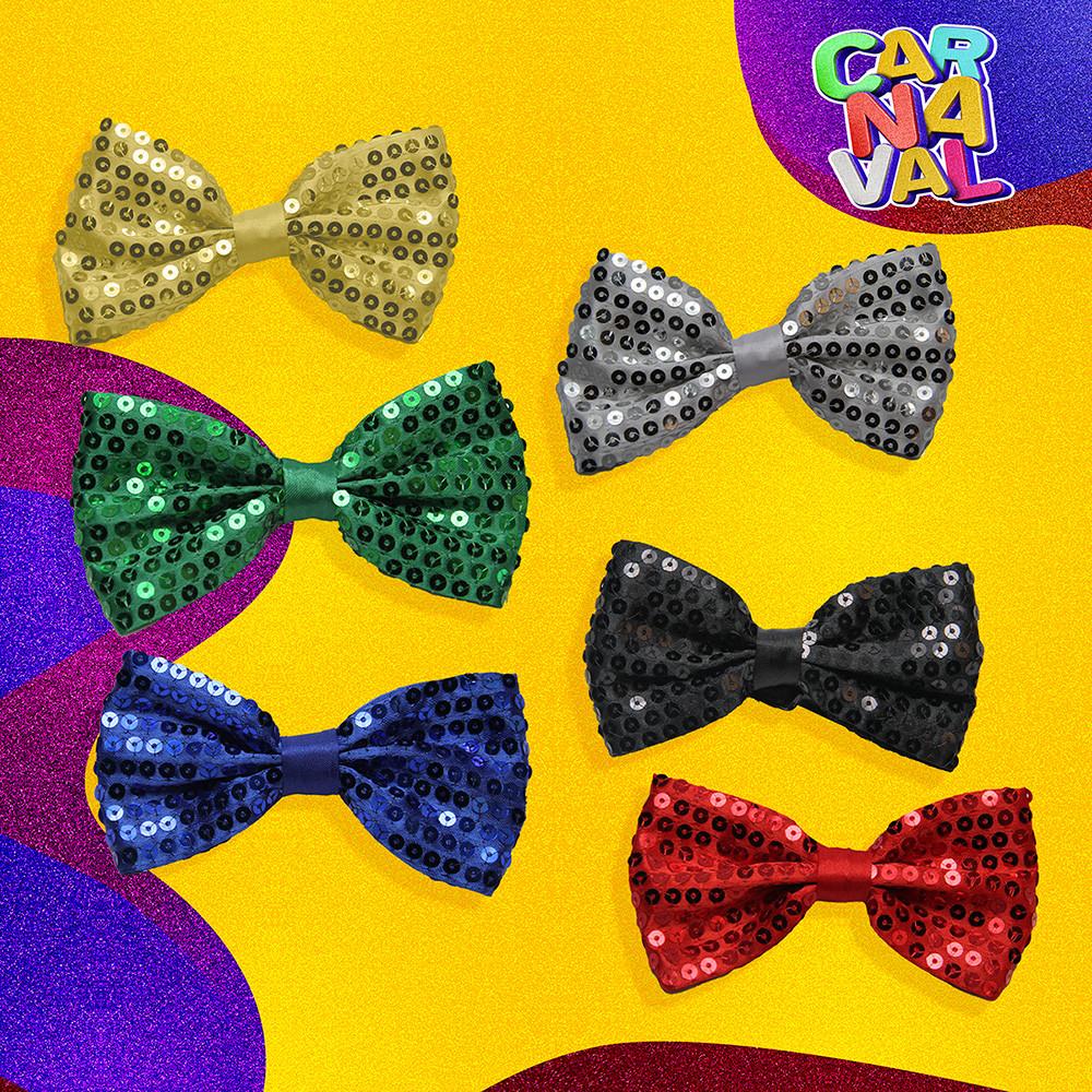 Gravata Borboleta Carnaval 12Cm Com Paetês Diversas Cores Silver Festas