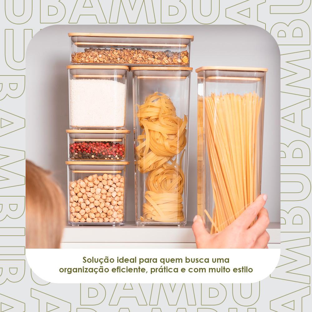 Pote Hermético Quadrado 1,5L Tampa Bambu BPA Free Coza Prático E Moderno
