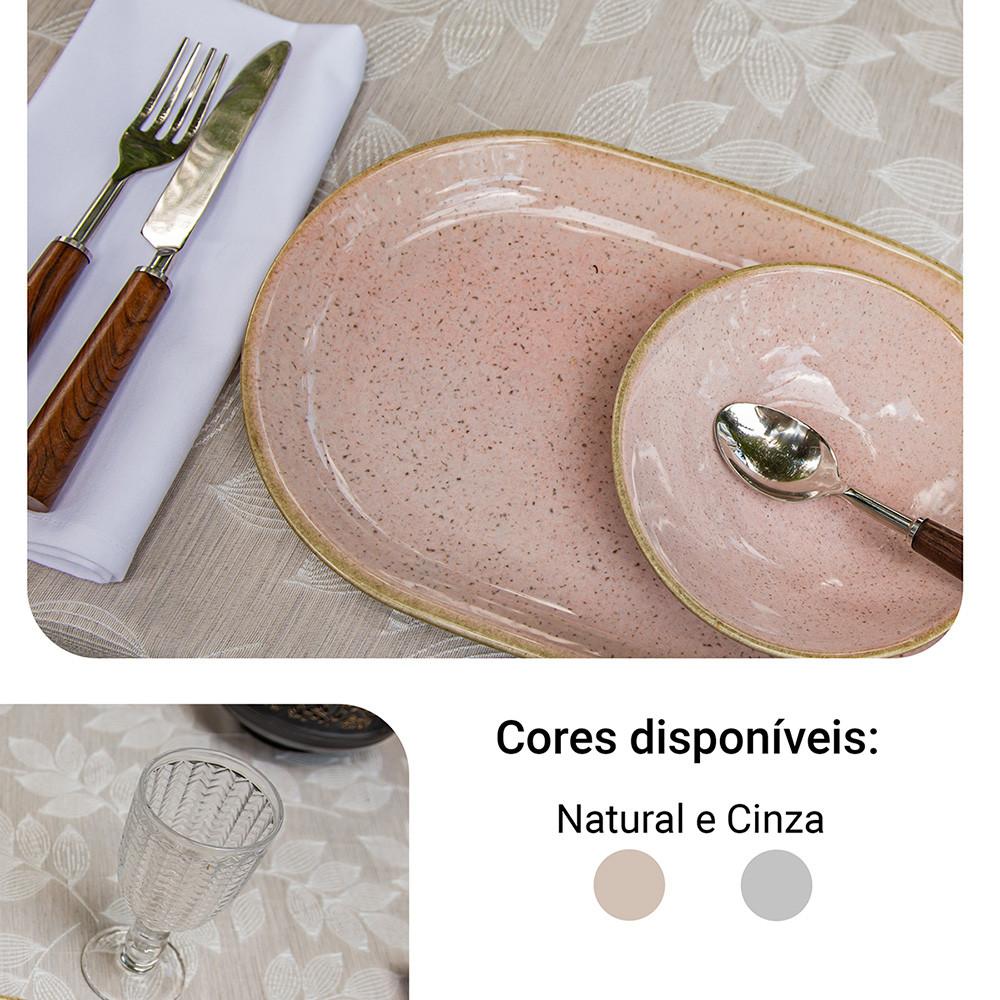 Toalha De Mesa Jacquard Bordado Folhas Rafimex Poli-Bambu 180x350Cm