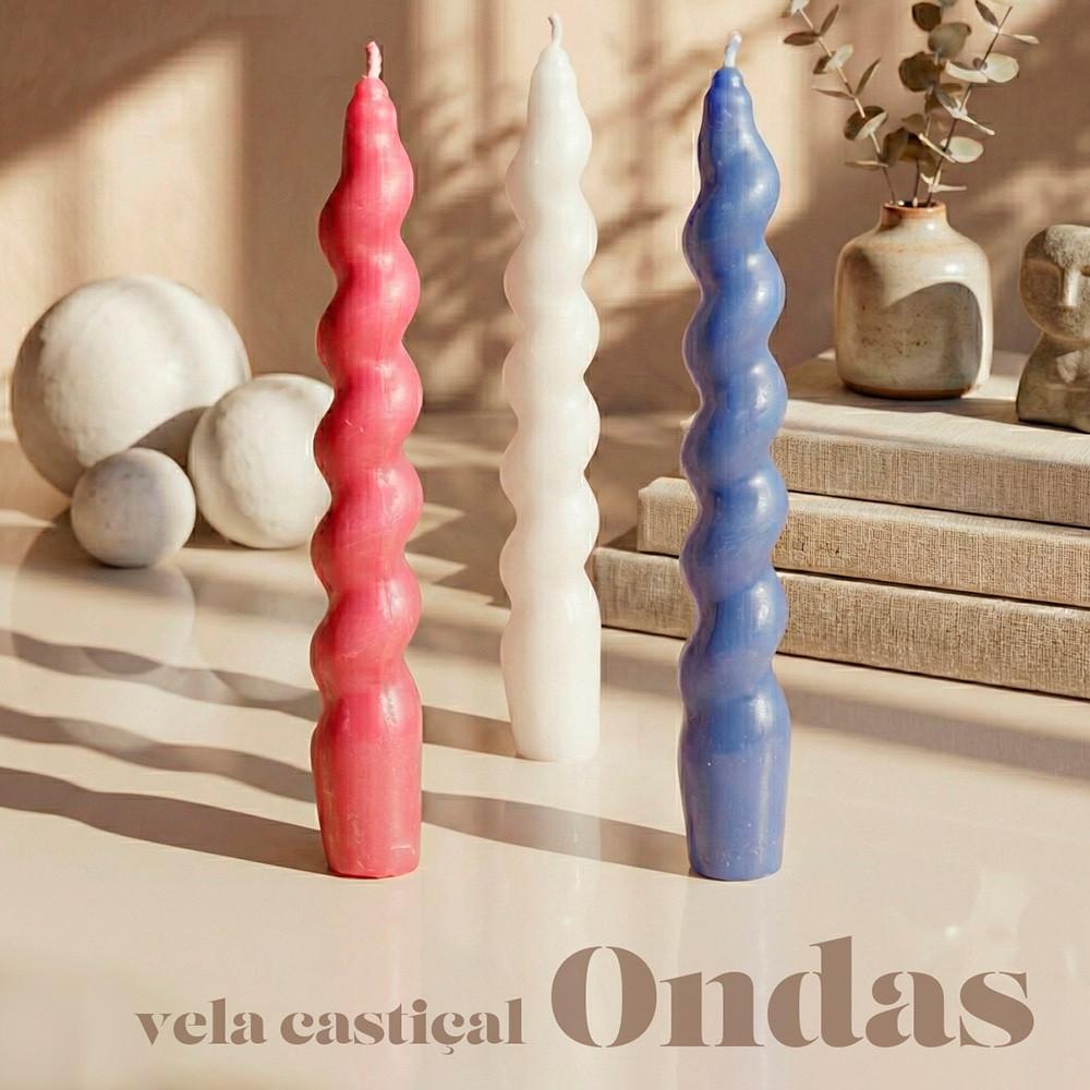 Vela Decorativa Castiçal Ondas 19,5Cm Com Design Moderno 85g