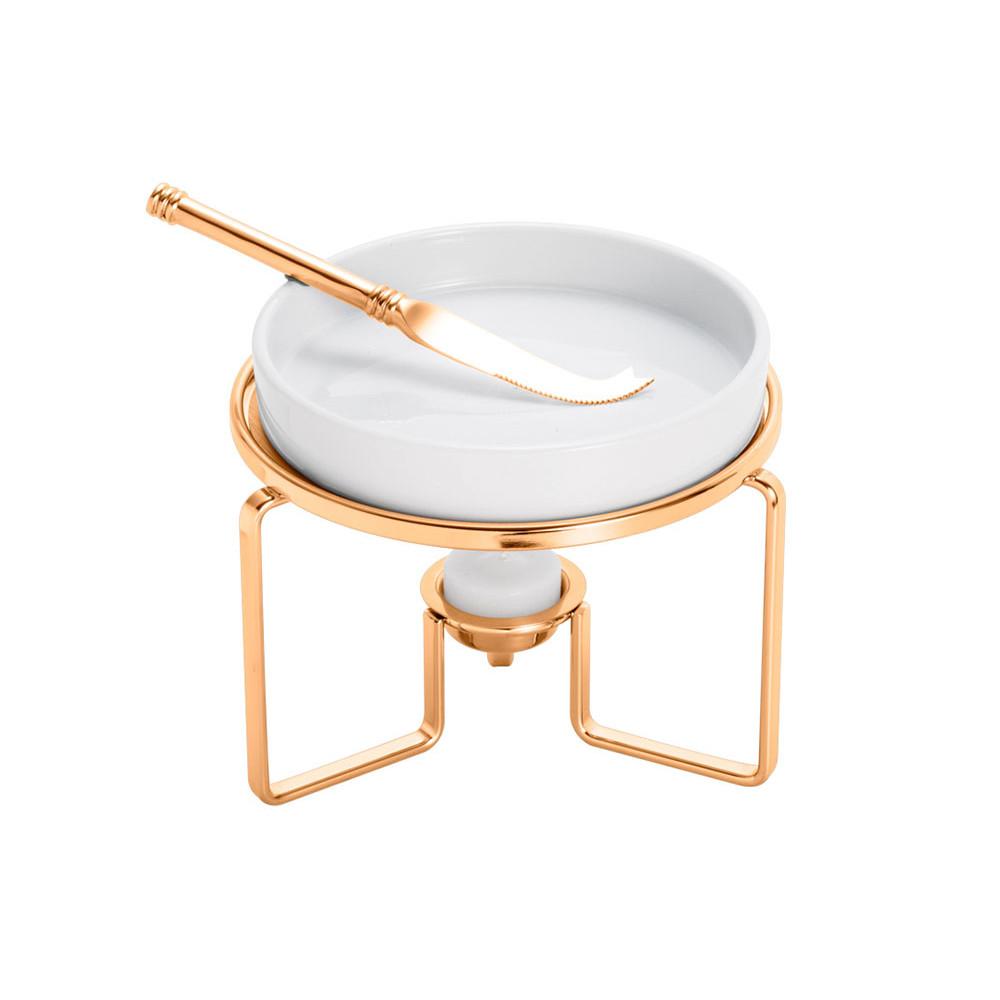 Rechaud de Porcelana P/Queijo C/Faca e Suporte de Aço Rose 14X12Cm