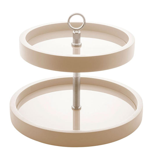 Fruteira madeira laqueado c/vidro 2 andares off-white 34x30cm